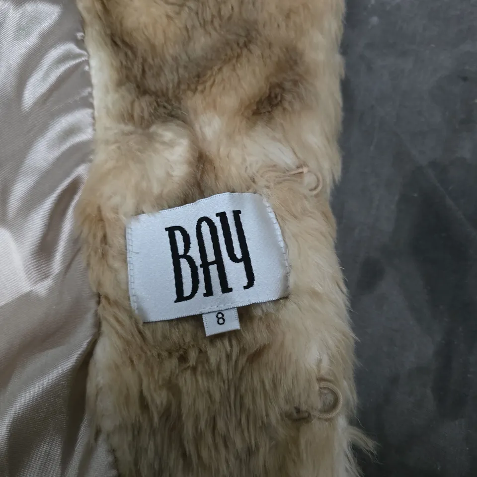  BAY WOMEN'S BEIGE FAUX FUR COAT – UK 8 