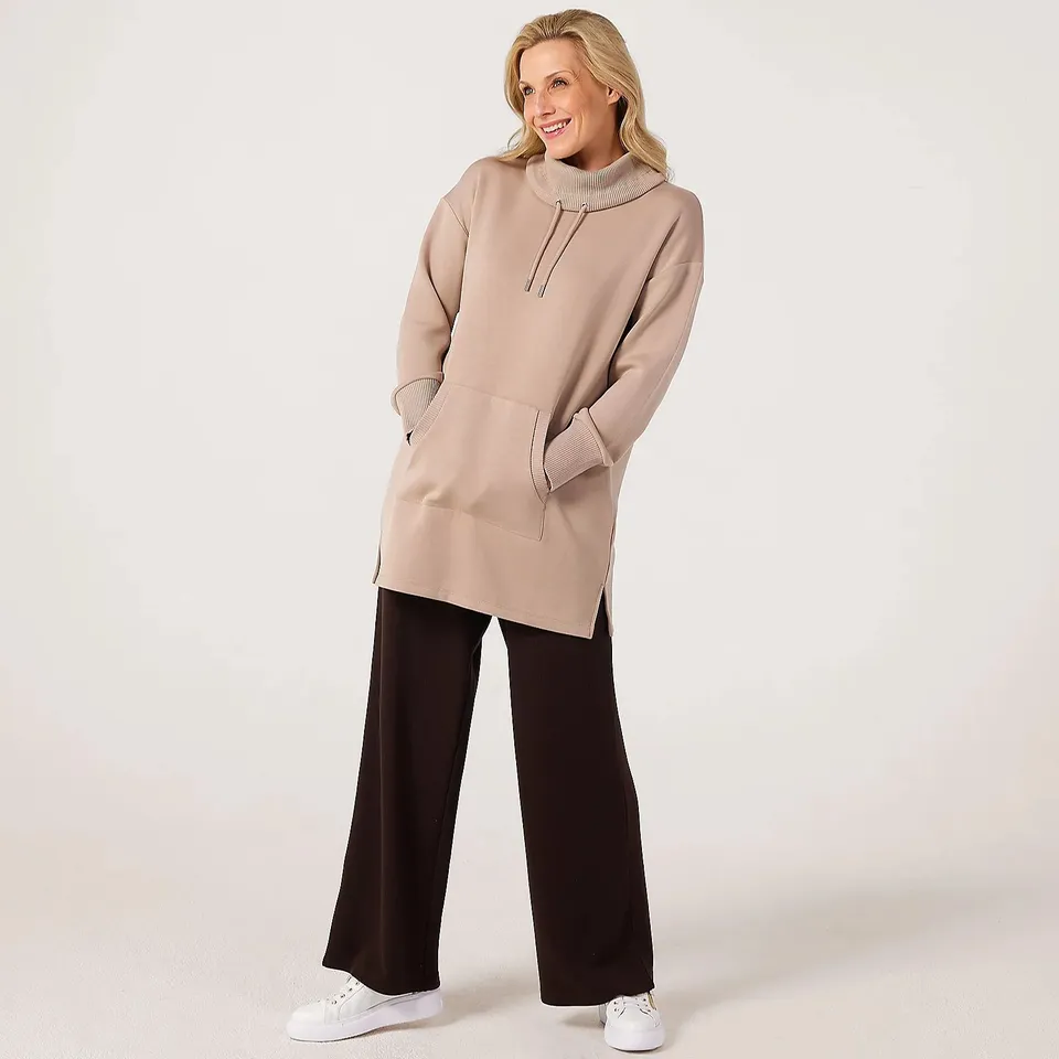 RUTH LANGSFORD LEISUREWEAR LONGLINE ROLL NECK SWEAT TOP (COLOUR - TAUPE) LARGE 
