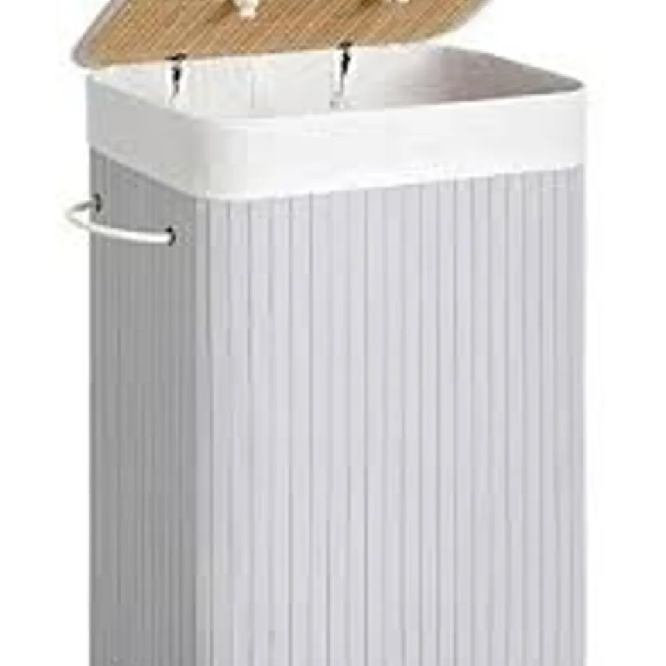 BOXED SONGMICS LAUNDRY BASKET WITH LID, 72 LITRES, BAMBOO LAUNDRY HAMPER - WHITE 