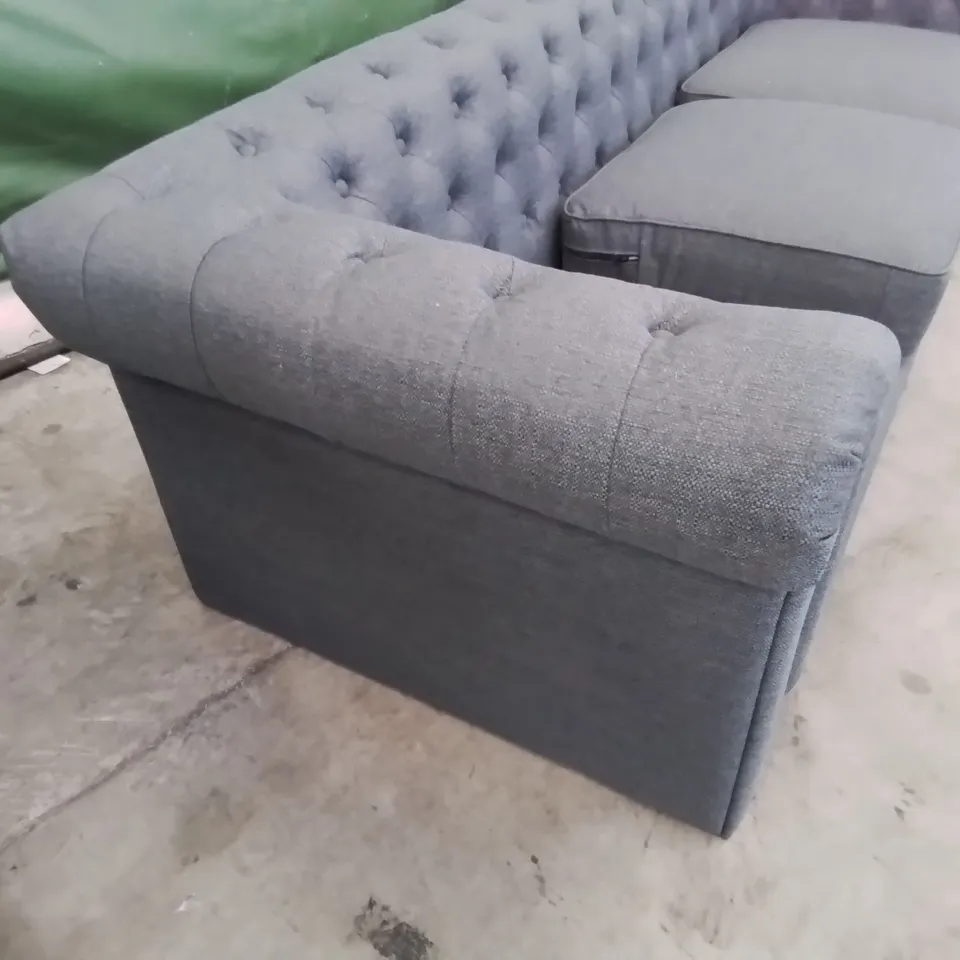 DESIGNER THREE SEATER CHESTERFIELD STYLE SOFA CHARCOAL FABRIC 