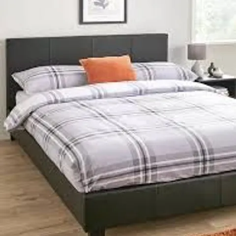 BOXED MARSTON SMALL DOUBLE FAUX LEATHER BED FRAME - BLACK (2 BOXES)