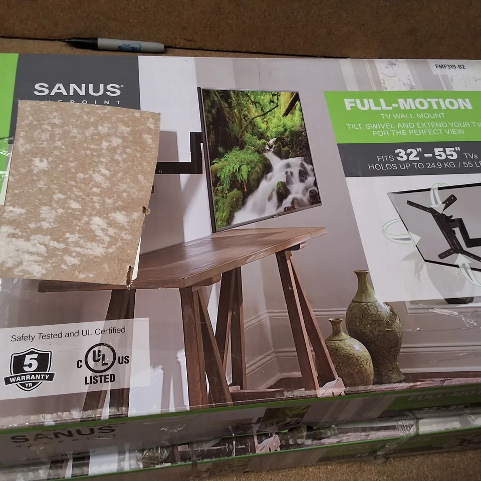 SANUS FULL-MOTION TV WALL MOUNT FOR 32–55 INCH TVS – BOXED FMF319-B2