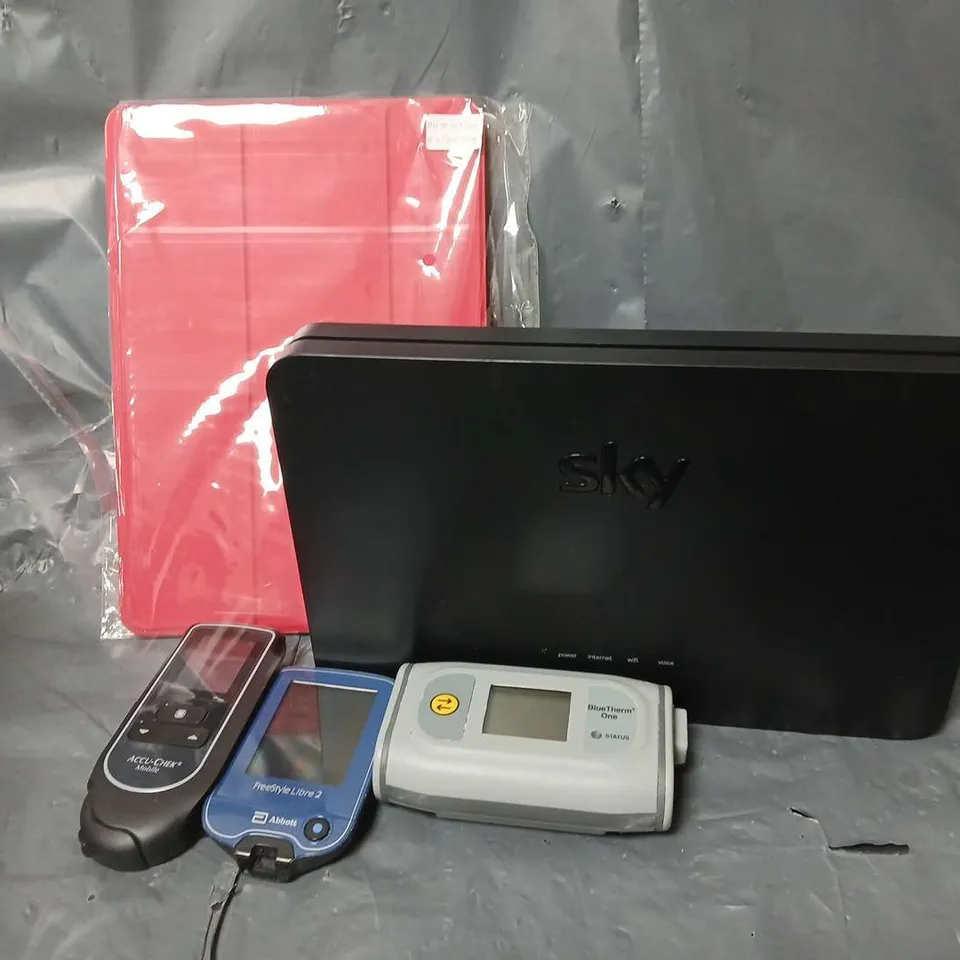 APPROXIMATELY 6 ASSORTED HOUSEHOLD ITEMS TO INCLUDE SKY BOX, TABLET CASE, MEDICAL MONITORS, ETC