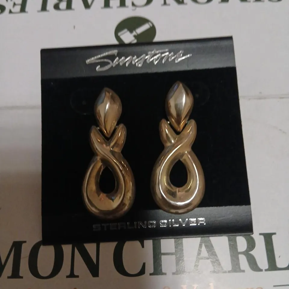 STERLING SILVER DROP EARRINGS ON BLACK DISPLAY CARD