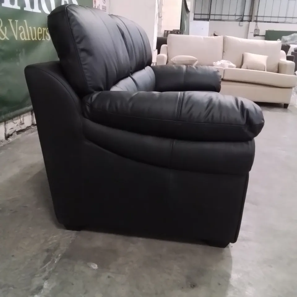 QUALITY DESIGNER 3 SEATER FAUX LEATHER UPHOLSTERED BLACK SOFA