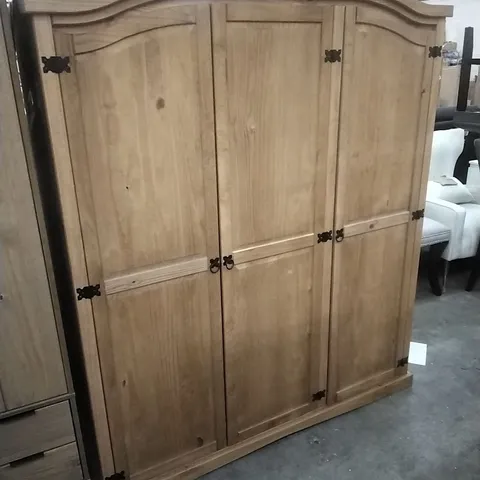 CORONA 3 DOOR, ARCH TOP MEXICAN, SOLID PINE WARDROBE - BROWN