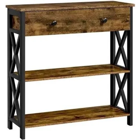 BOXED YAHEETECH CONSOLE TABLE, DRAWER & SHELVES - RUSTIC BROWN