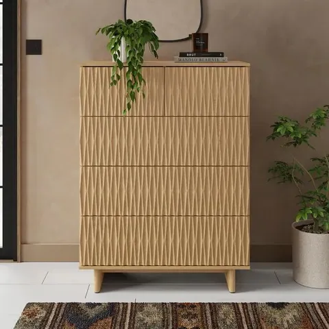 BOXED INGA 5 DRAWER CHEST - LIGHT OAK (2 BOXES)