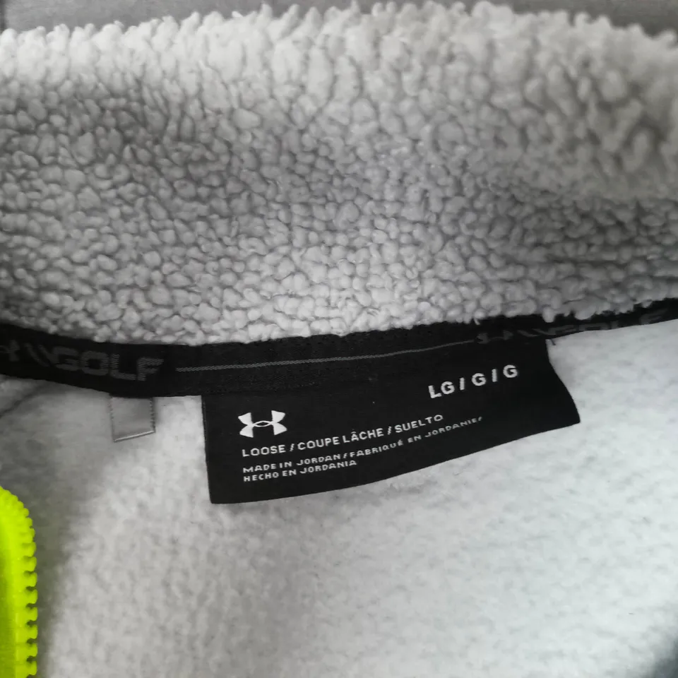 UNDER ARMOUR FLEECE JACKET – BLACK/GREY WITH NEON YELLOW ZIP, SHERPA-LINED (MEN'S) LARGE 