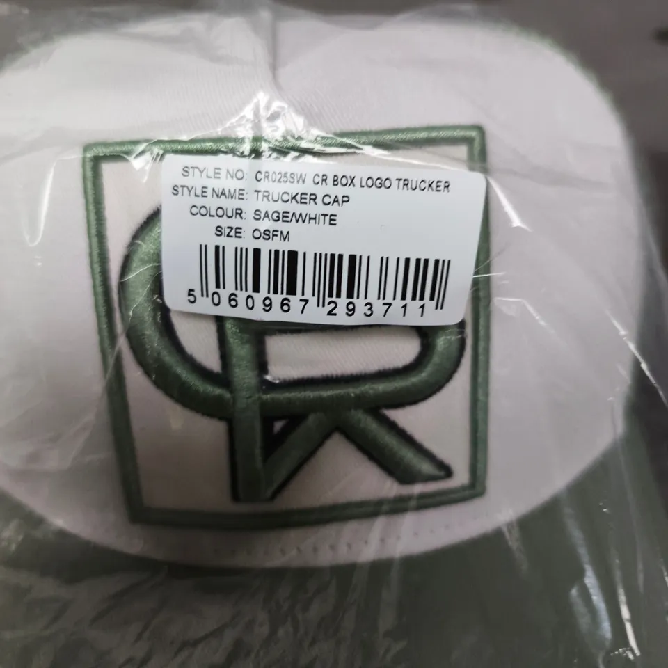 CHRISTIAN ROSE BOX LOGO TRUCKER CAP – SAGE/WHITE, OSFM