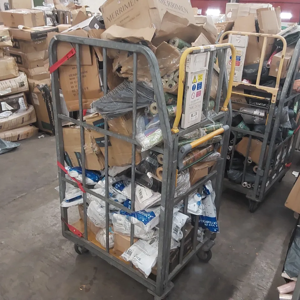 CAGE OF ASSORTED CONSUMER PRODUCTS INCLUDING: EXTENSION CABLES, WRAPPING PAPER, BIN BAGS ECT // CAGE NOT INCLUDED 