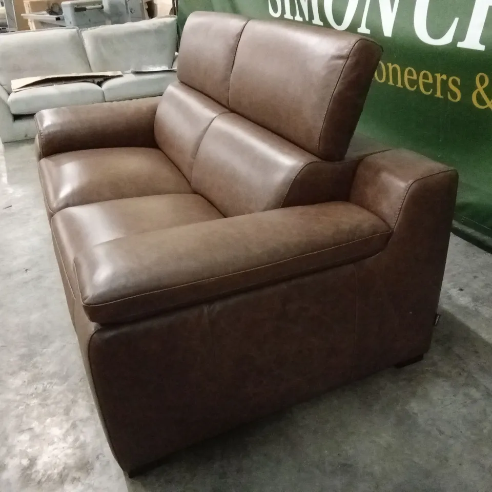 QUALITY DESIGNER ITALIAN MADE RICCARDO 2 SEATER LEATHER SOFA - BRANDY