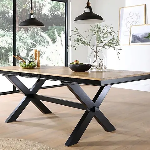 BOXED GRANGE PAINTED BLACK AND OAK 180-220CM EXTENDING DINING TABLE (2 BOXES)