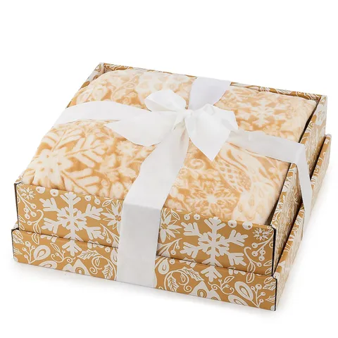 COZEE HOME VELVETSOFT THROW IN GIFTBOX WITH LIMITED EDITION PRINTS GOLD DAMASK