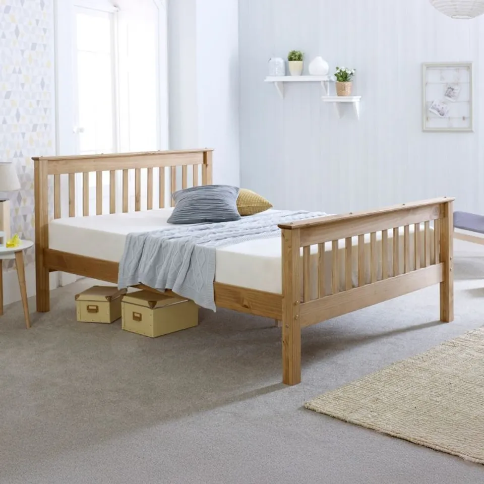 BOXED 4'6 SOMERSET BED, HEADBOARD/FOOTBOARD/SLATS/HARDWARE - WAXED (2 BOXES)