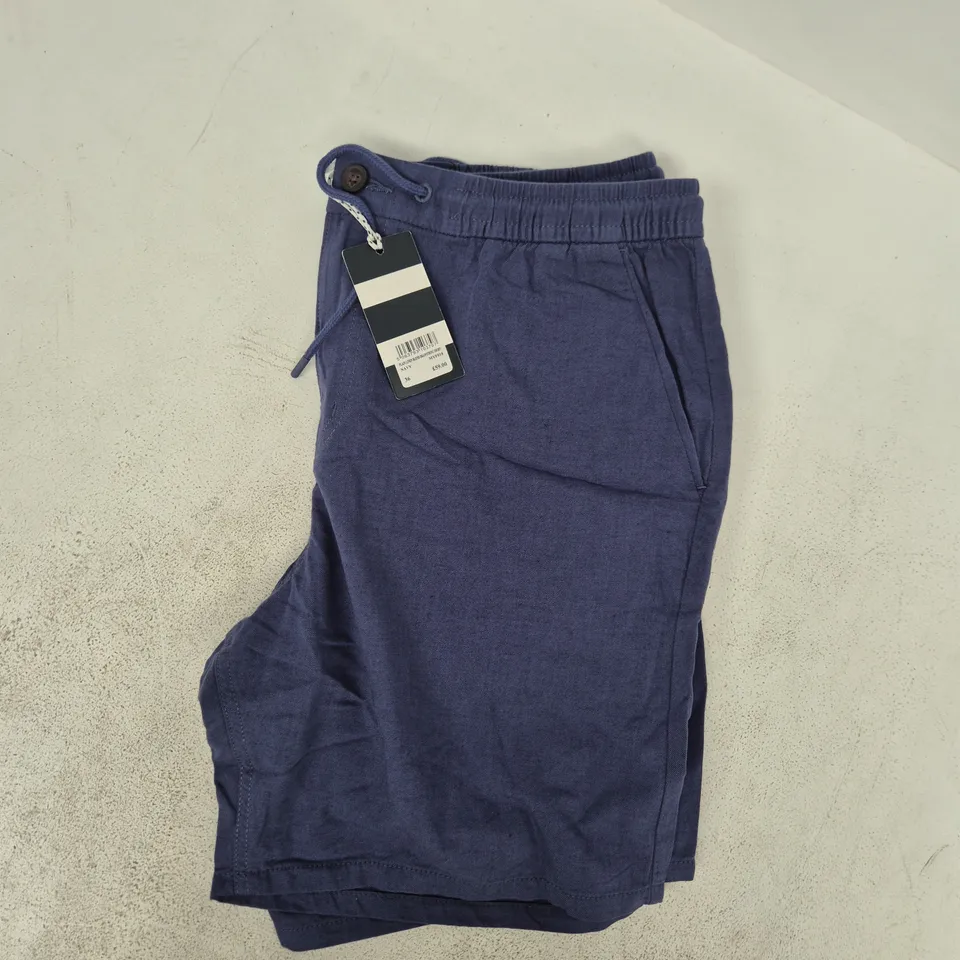 CREW CLOTHING COMPANY PLAIN LINEN BLEND DRAWSTRING SHORTS IN NAVY SIZE 36