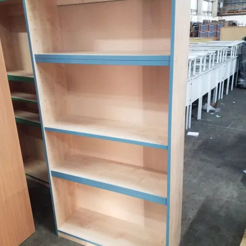 TALL LEARNING FURNITURE TRAY CUPBOARD/BOOKCASE WITH BLUE EDGING IN MAPLE