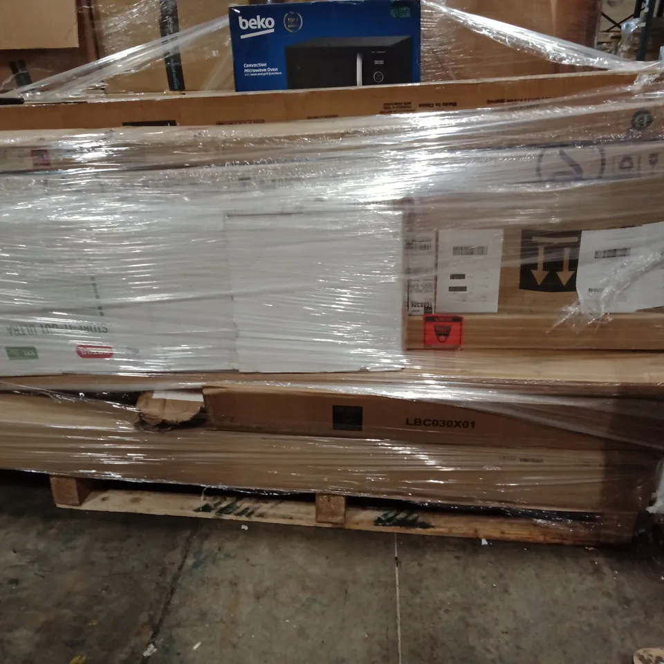 PALLET OF ASSORTED PRODUCTS TO INCLUDE; MICROWAVE,SHED, OTTOMAN BED,ETC