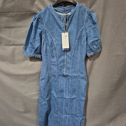 MINT VELVET INDIGO DENIM ZIP MIDI DRESS – UK 8 (TOPANGA)