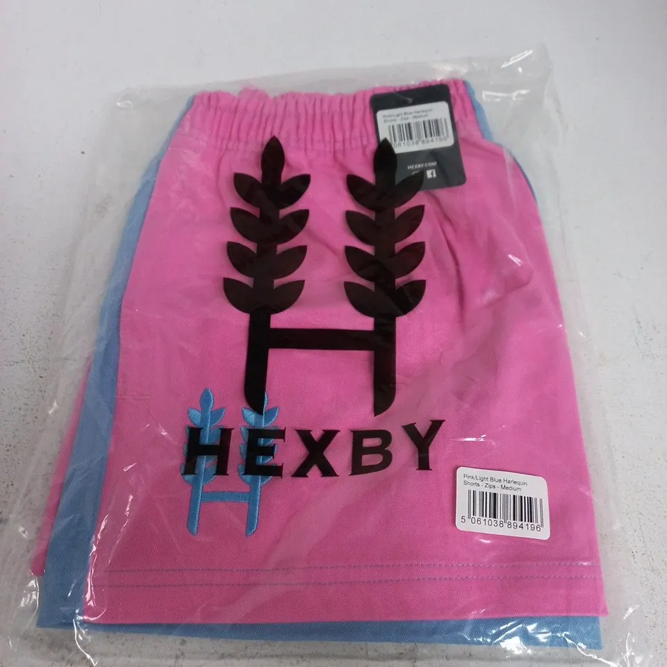 HEXBY PINK/LIGHT BLUE HARLEQUIN SHORTS – ZIPS – MEDIUM