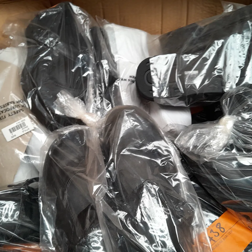 BOX OF APPROXIMATELY 10 PAIRS OF LILLEY BUCKLE STRAP SHOES IN BLACK - VARIOUS SIZES - COLLECTION ONLY