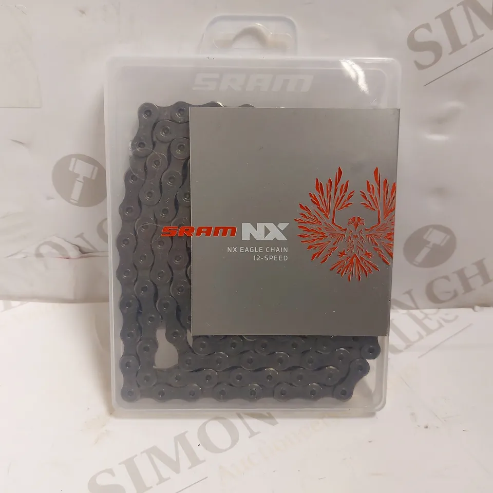 BOX OF TWO SRAM ITEMS TO INCLUDE SRAM NX EAGLE CHAIN 12 SPEED AND SRAM RED ETAP CLICS 650
