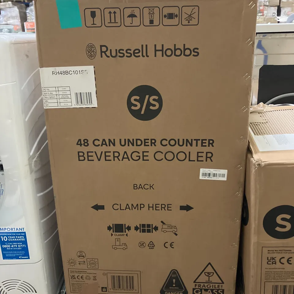 BOXED RUSSELL HOBBS RH48BC101SS 48-CAN UNDER COUNTER BEVERAGE COOLER - UNPROCESSED RAW RETURN