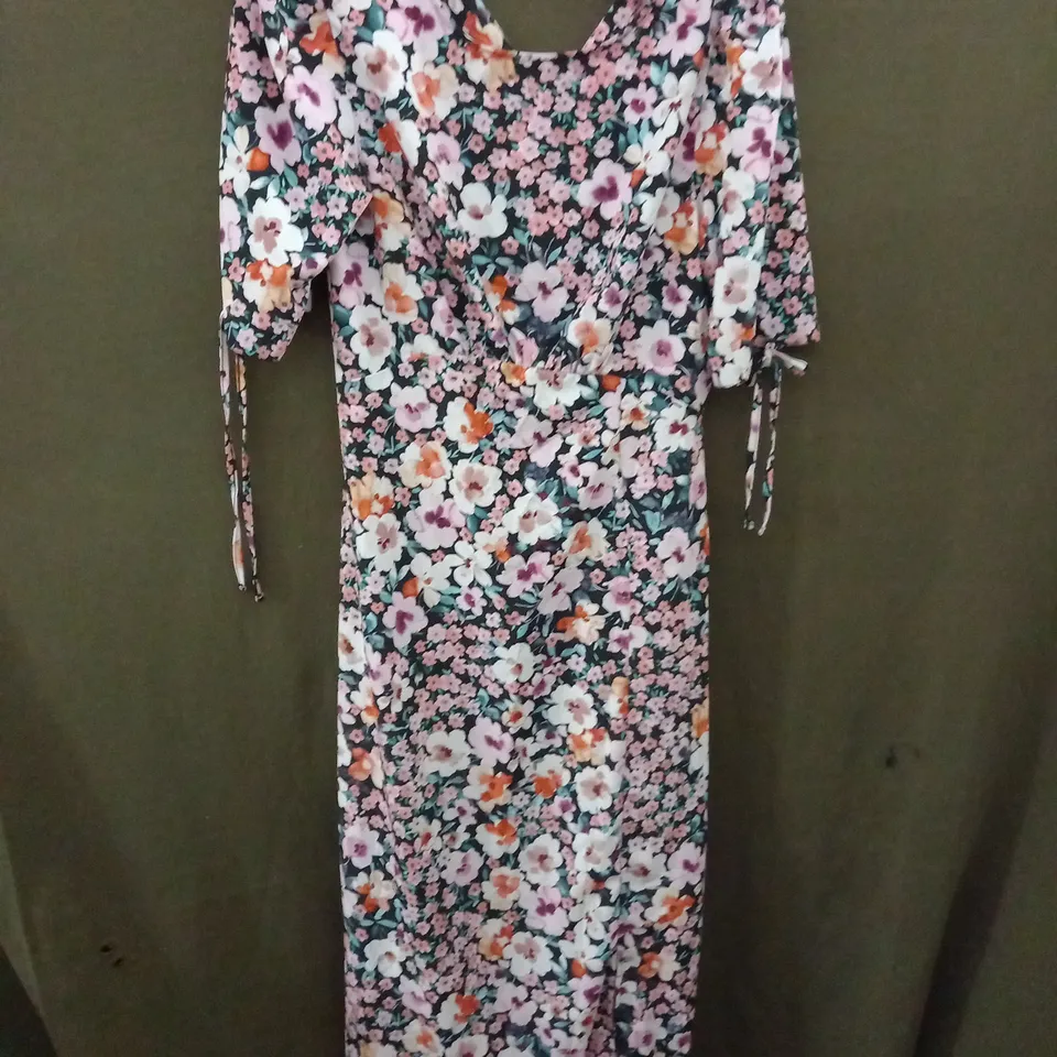DOROTHY PERKINS TALL FLORAL RUCHED SLEEVE MIDI DRESS - UK 12