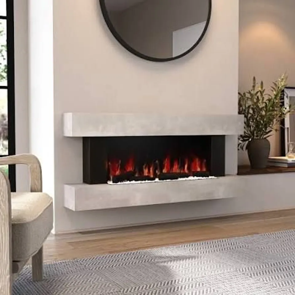 BOXED STONE-EFFECT WALL-MOUNTED ELECTRIC SMART FIRE PLACE WITH SURROUND - 52 INCH - AMBERGLO COMPARE SKU: AGL089 QUICKFIND CODE: 2011515