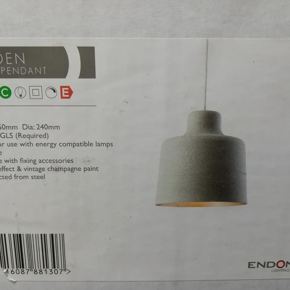 BOXED ENDO LIGHTING HOLDEN 1 LIGHT MINI PENDANT IN GREY GRANITE FINISH