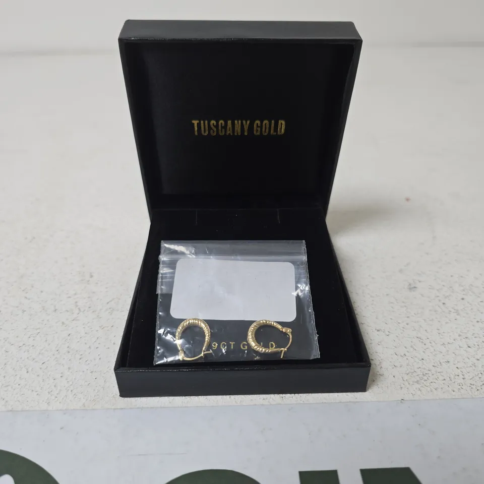 TUSCANY GOLD 9CT GOLD HOOP EARRINGS – PRESENTATION BOX (BLACK)
