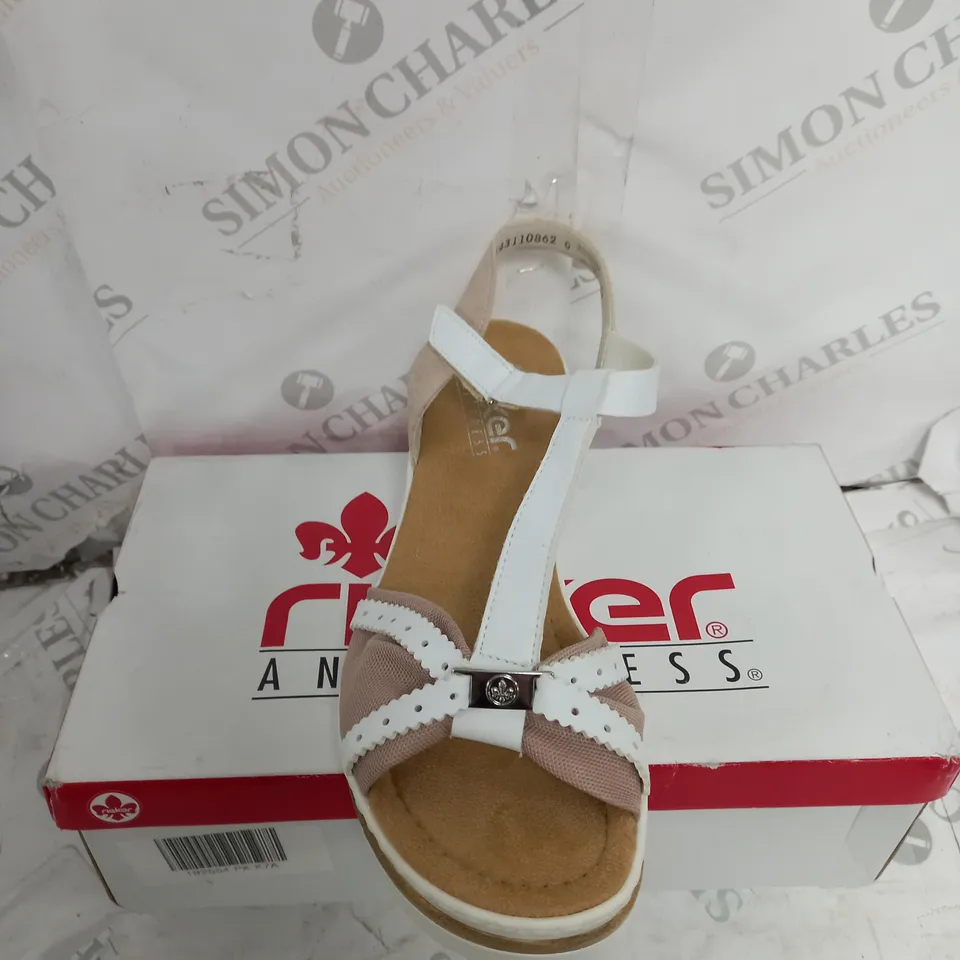 BOXED PAIR OF RIEKER PINK SANDAL SIZE 7.7