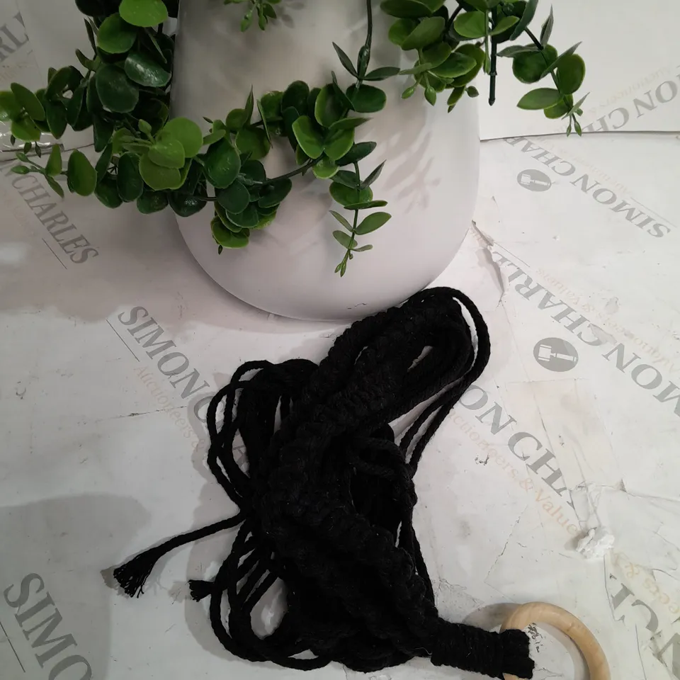 BUNDLEBERRY BY AMANDA HOLDEN HANGING MACRAME CERAMIC POT WITH FAUX PLANT, WHITE