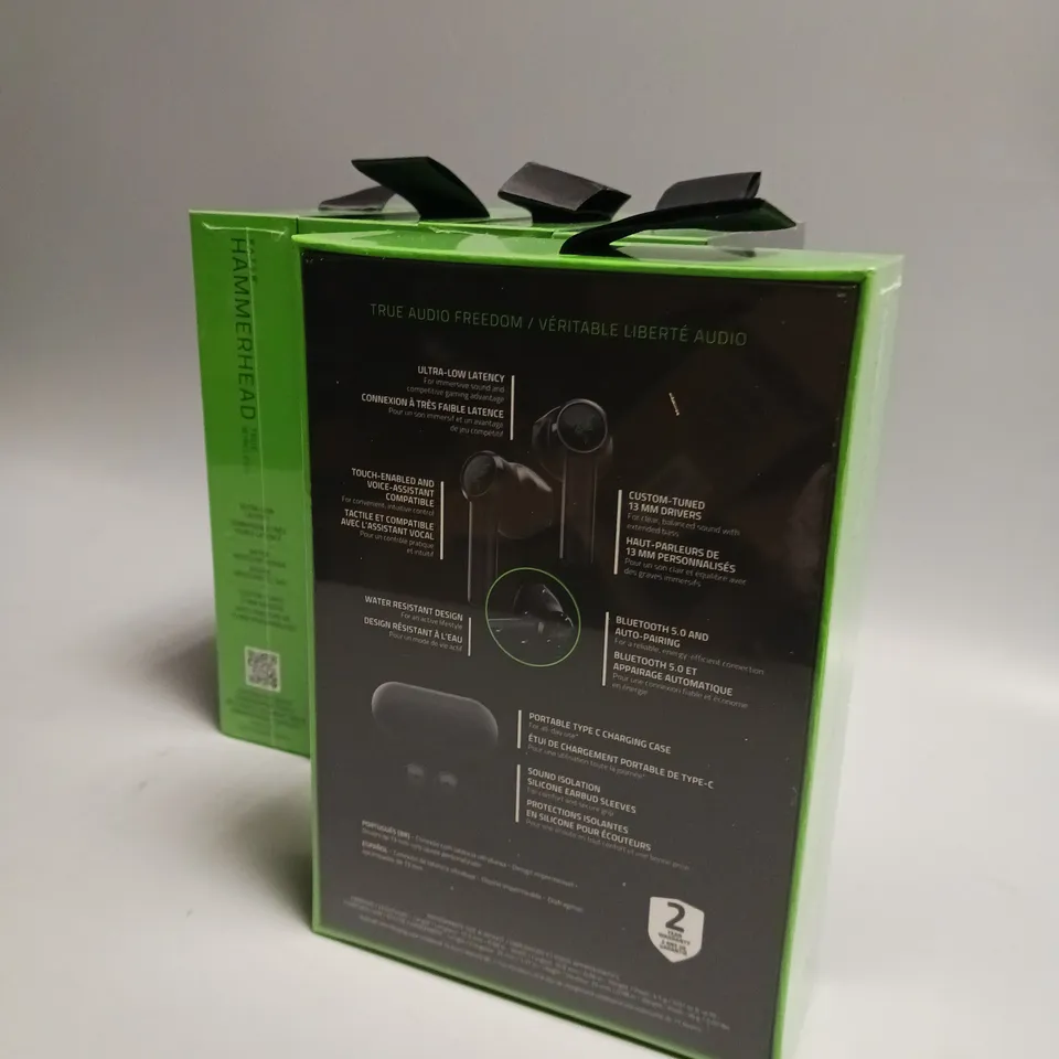 LOT OF 5 SEALED BOXED RAZER HAMMERHEAD WIRELESS HEADPHONES IN BLACK AND GREEN