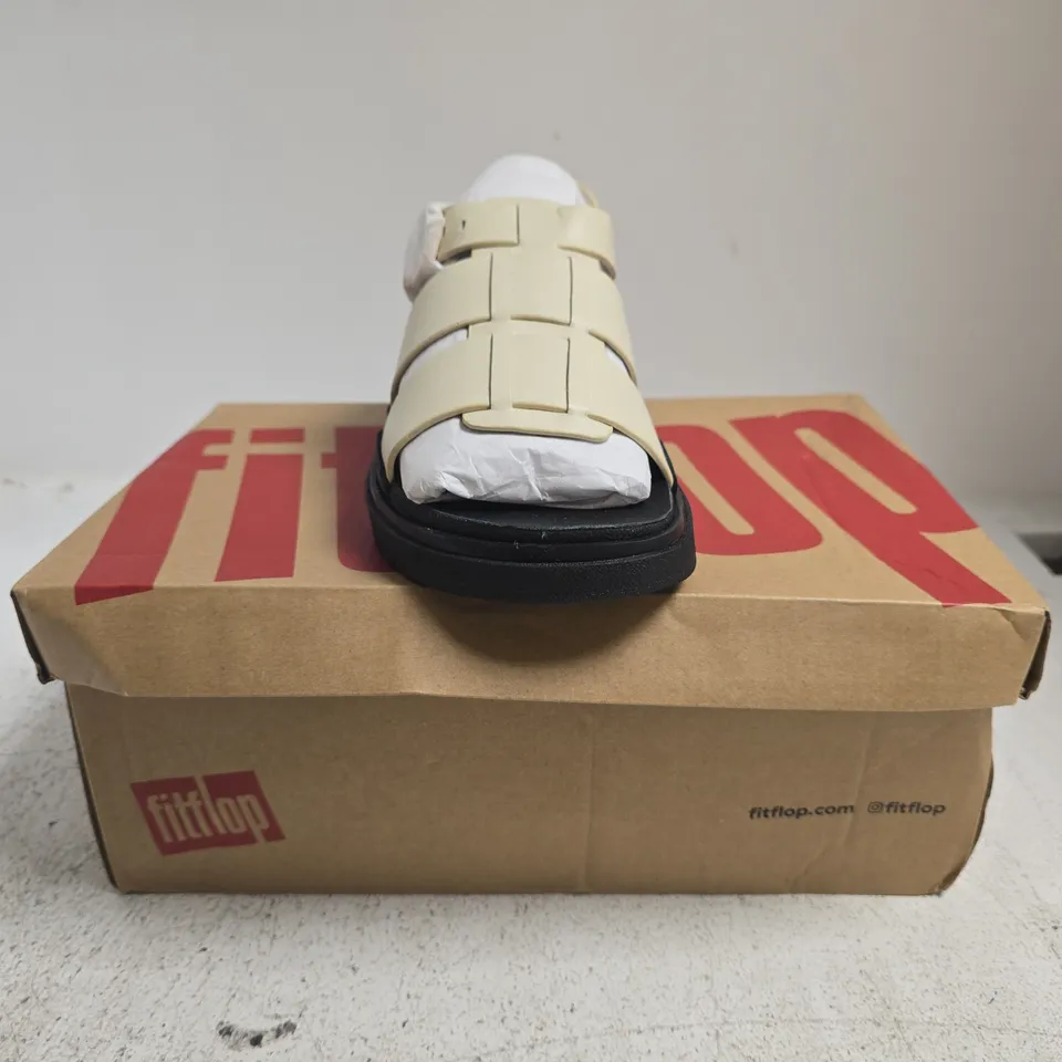 BOXED PAIR OF FITFLOP GEN-FF LEATHER FISHERMAN SANDALS IN BEIGE SIZE UK 5