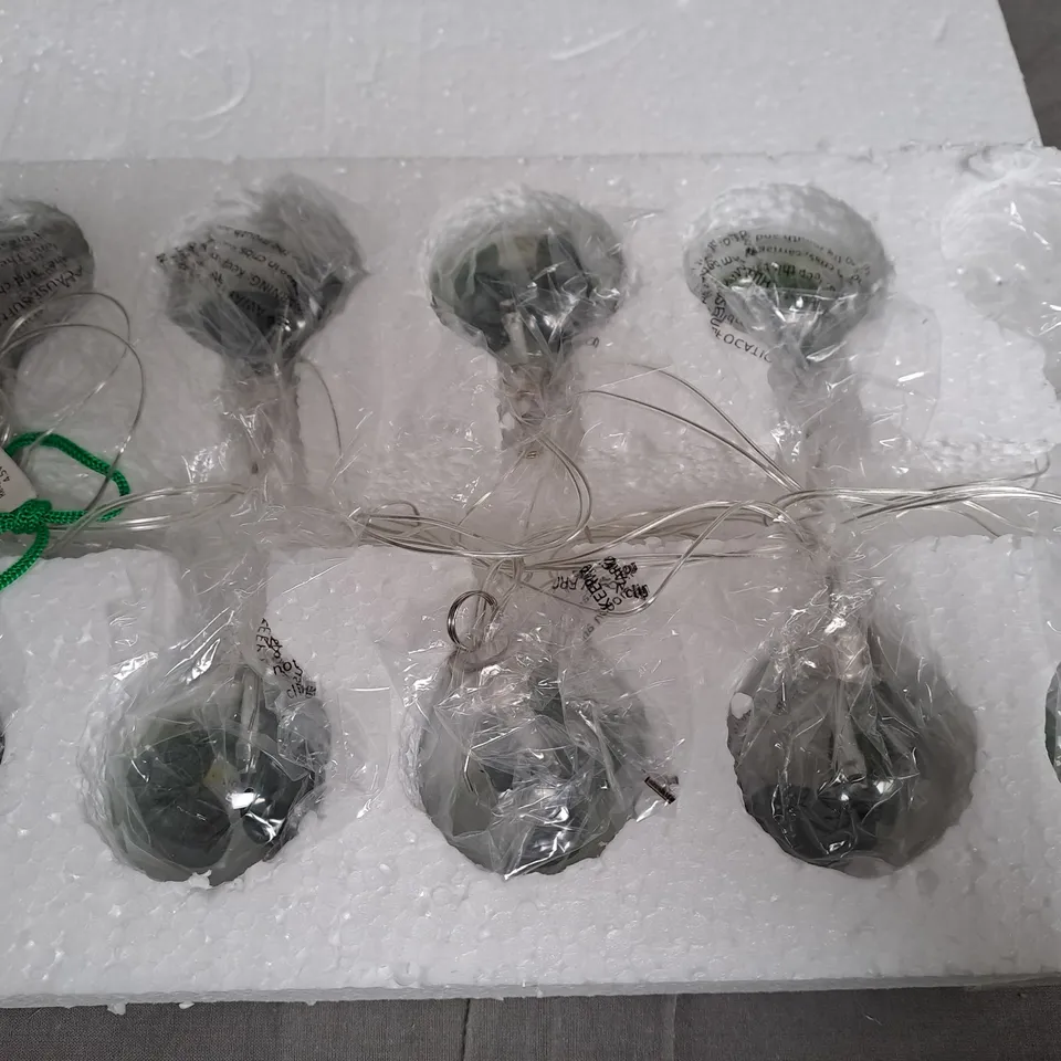 SARA DAVIES 10 X PRE-LIT GLASS FOLIAGE BAUBLES LIGHT STRAND