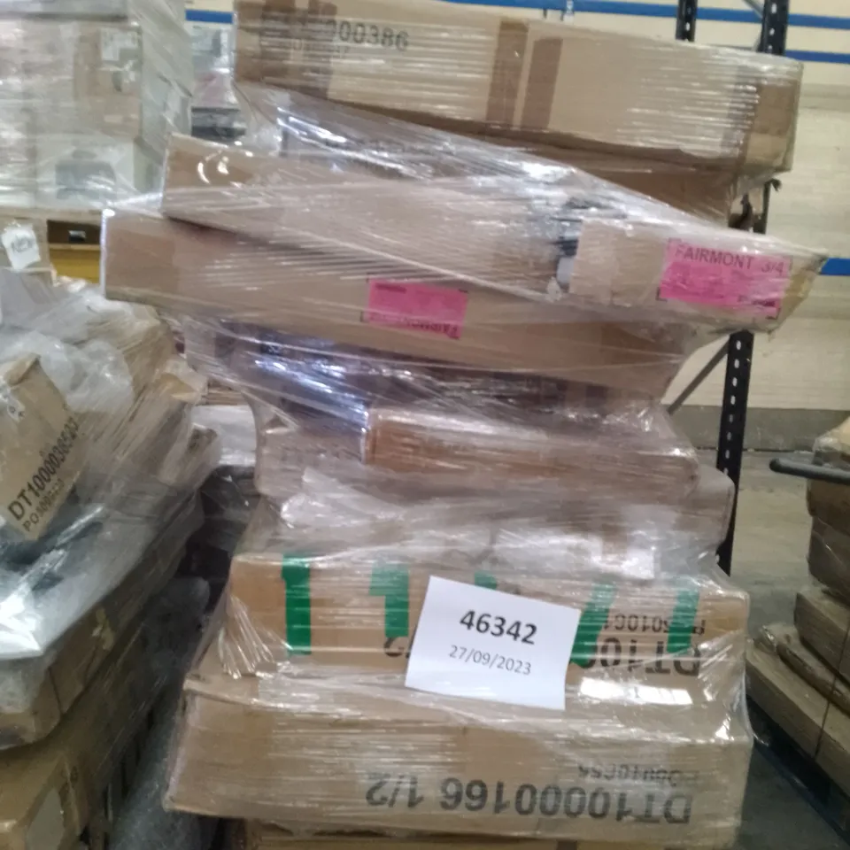 PALLET OF ASSORTED FLAT PACK DINING TABLE PARTS 