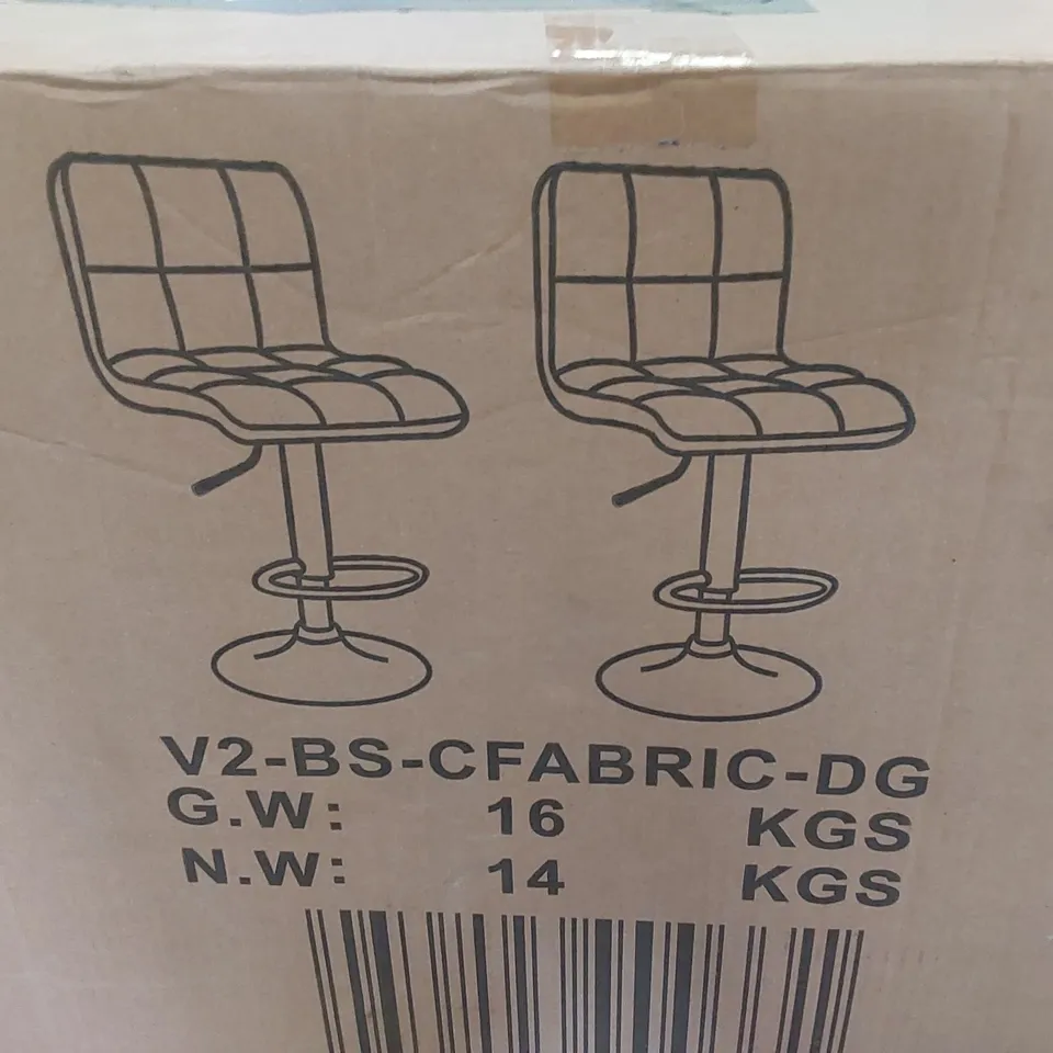 BOXED SET OF 2 FABRIC UPHOLSTERED BAR STOOLS - DARK GREY (1 BOX)