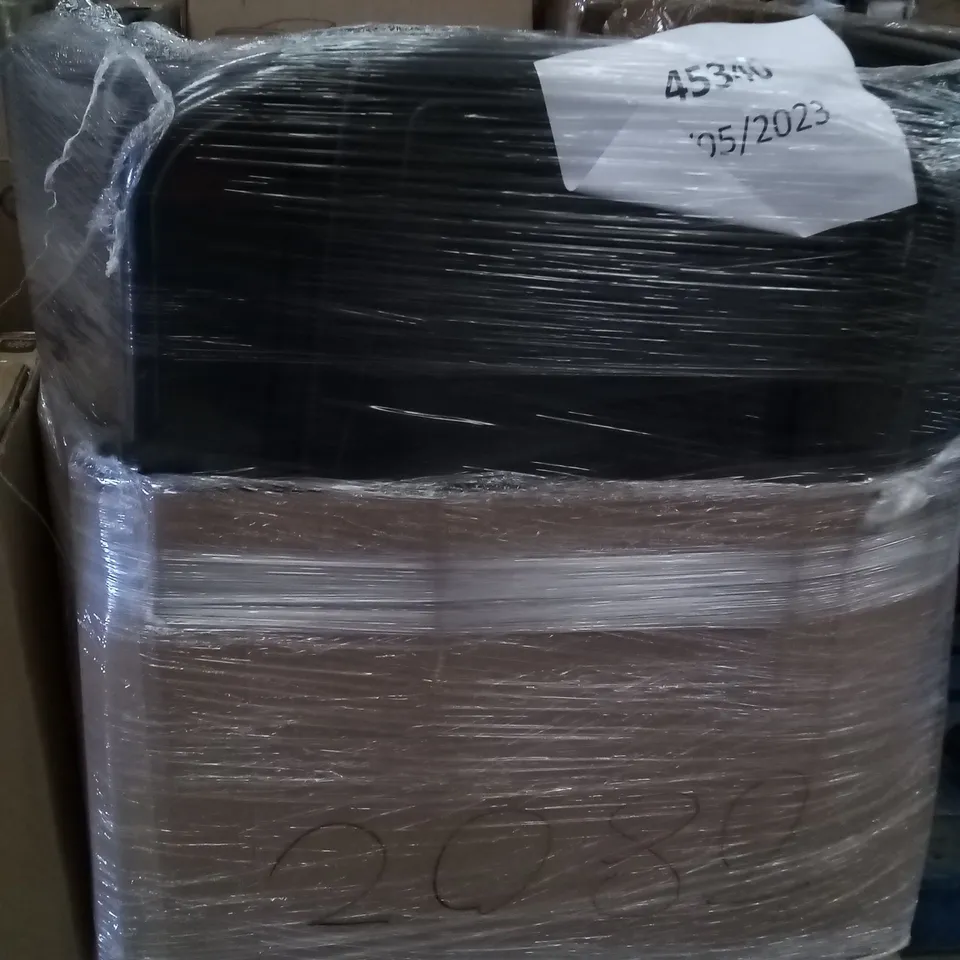 PALLET OF ASSORTED ITEMS INCLUDING ROLLING STOOL, MESH OFFICE CHAIR, BASKETBALL BACKBOARD 