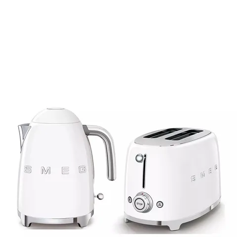 SMEG 50S STYLE KETTLE & 2-SLICE TOASTER IN WHITE