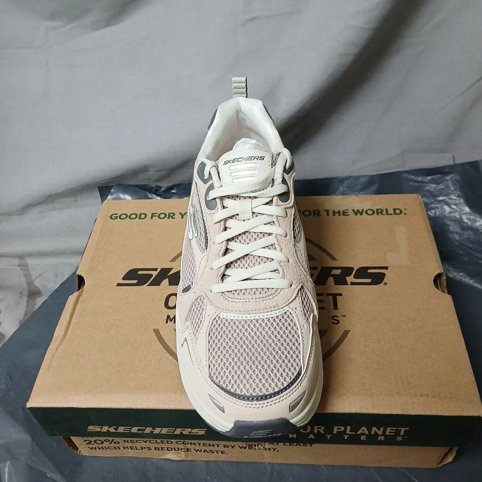 SKECHERS LACE UP TRAINERS TAUPE SIZE 7 BOXED