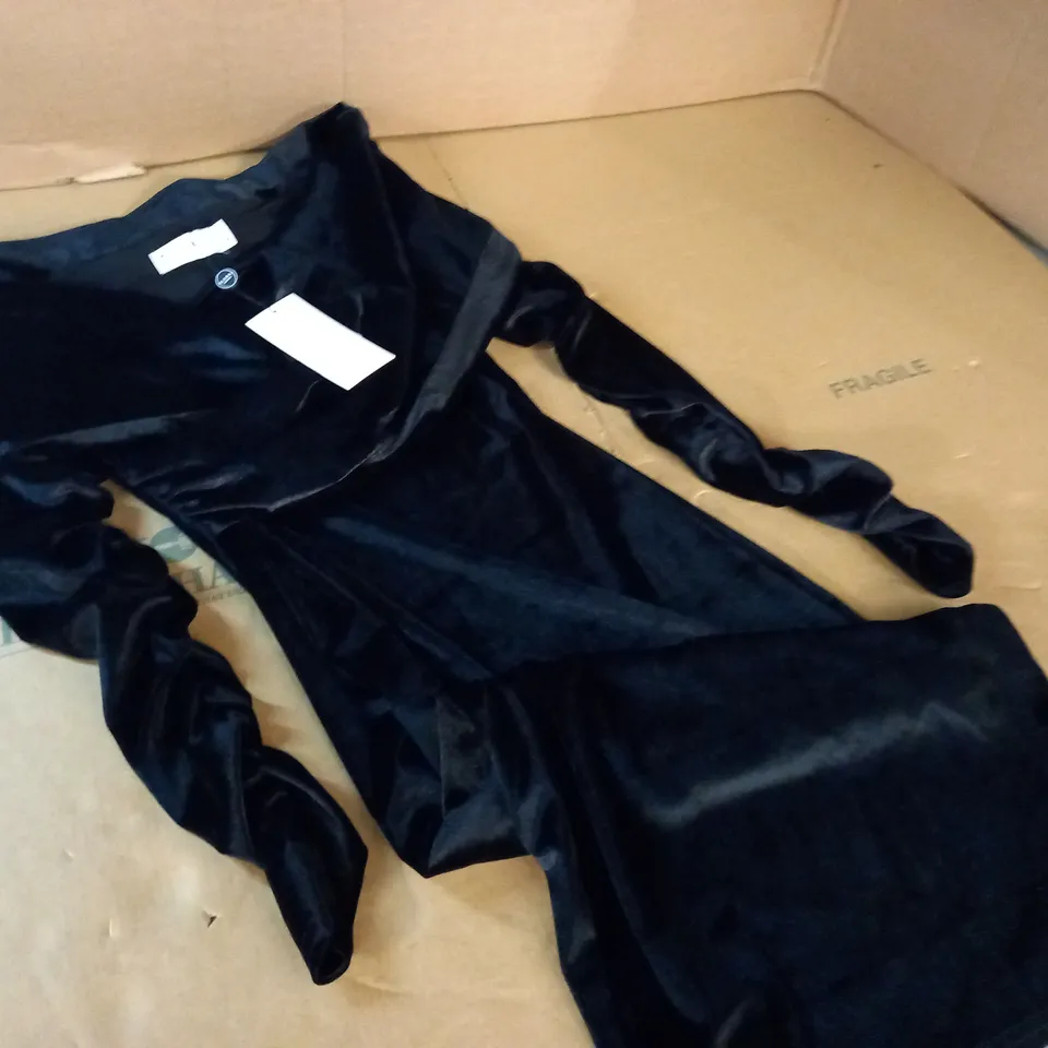 CLUB OF LONDON BLACK VELVET TWIST FRONT BARDOT MIDI DRESS - UK 10