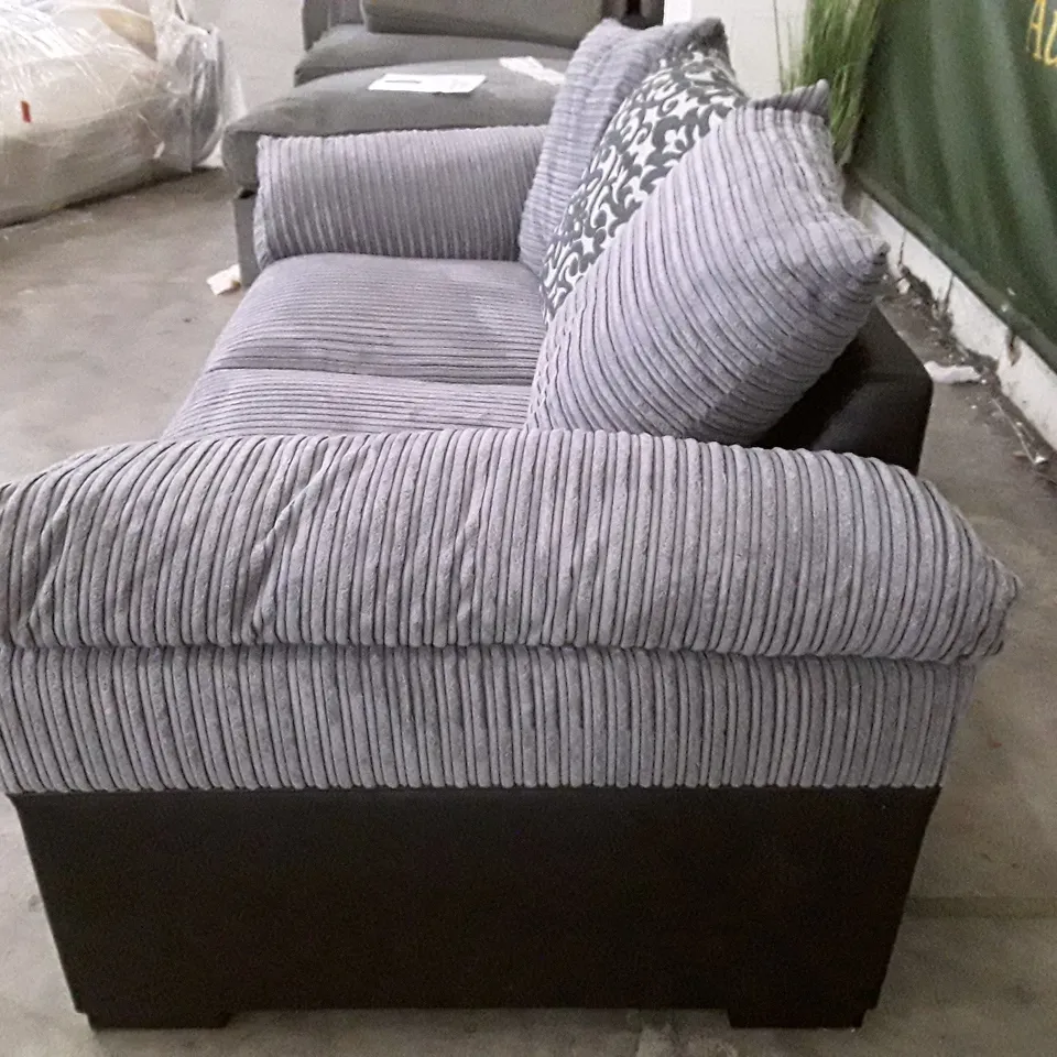 QUALITY DESIGNER PHOENIX 2 SEATER SOFA - GREY CORDUROY/BLACK FABRIC 