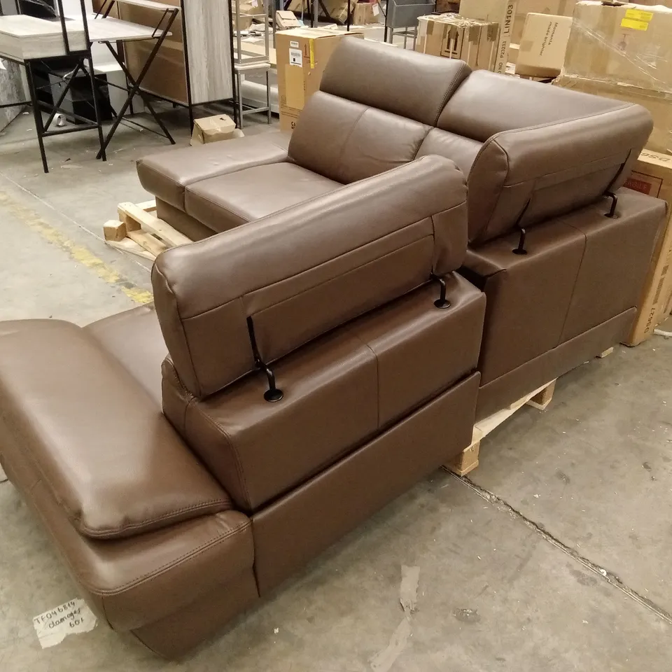 DESIGNER BROWN FAUX LEATHER ELECTRIC RECLINER CORNER SOFA 