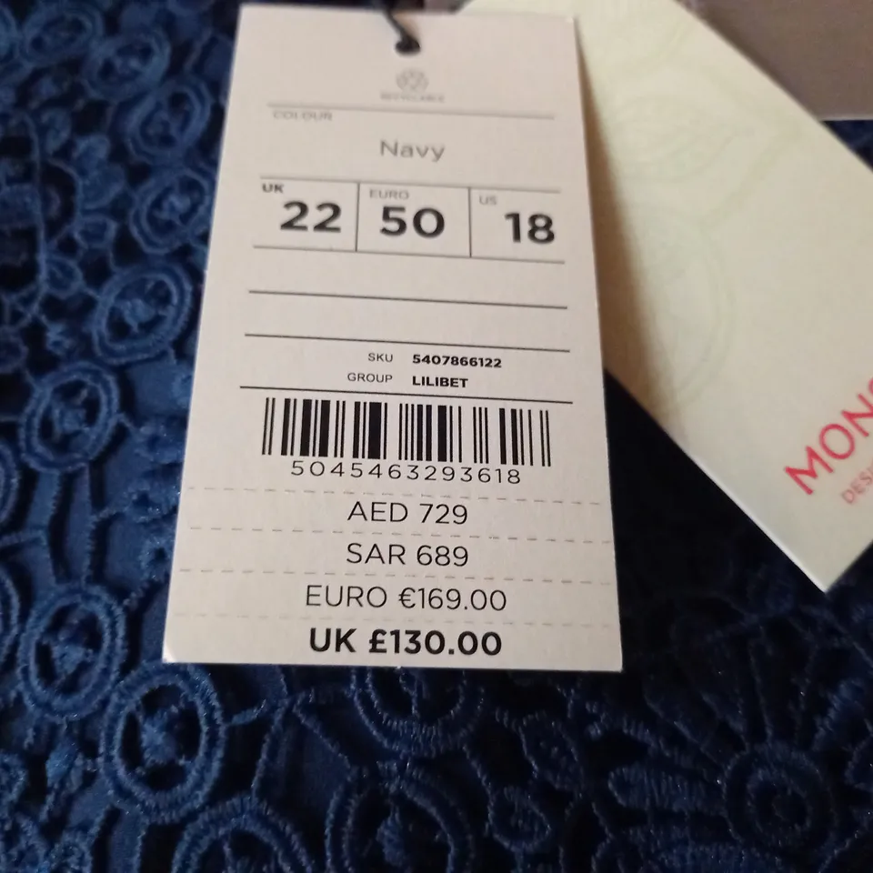 MONSOON NAVY LACE DETAIL DRESS - UK 22
