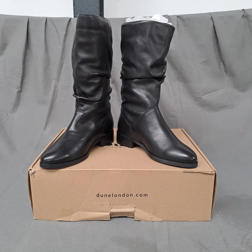 BOXED PAIR OF DUNE LONDON CALF BOOTS IN BLACK EU SIZE 36