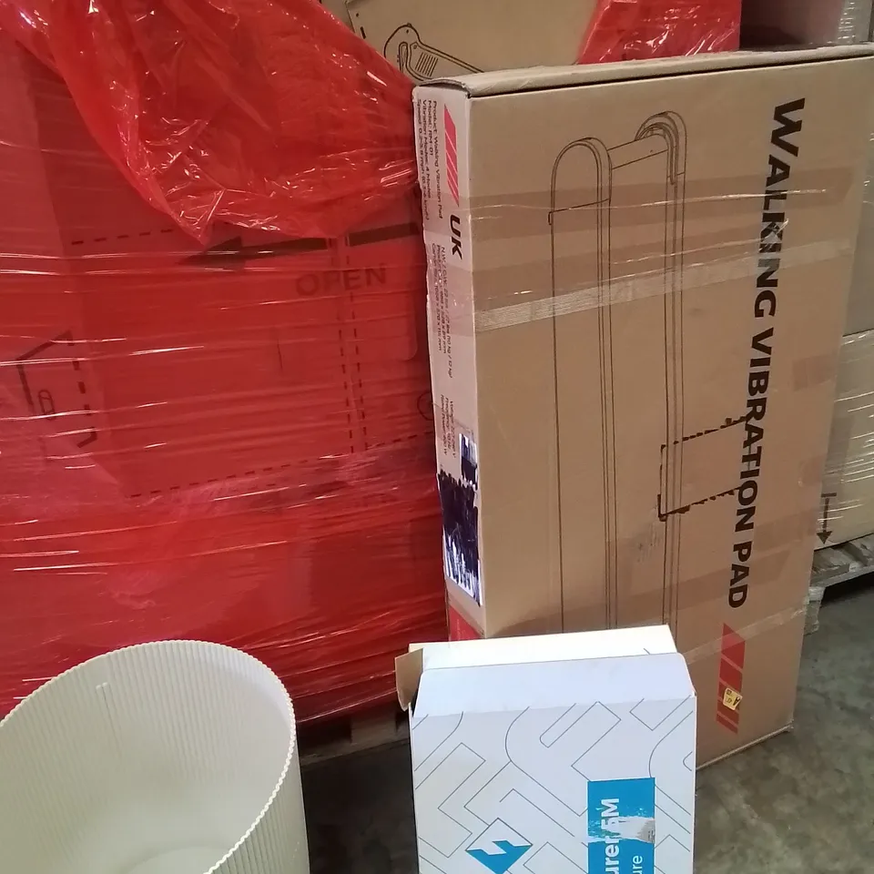 PALLET OF ASSORTED HOUSEHOLD GOODS AND PRODUCTS TO INCLUDE;WALKING PAD,PLANT POT,DIY ENCLOSURE PRODUCT