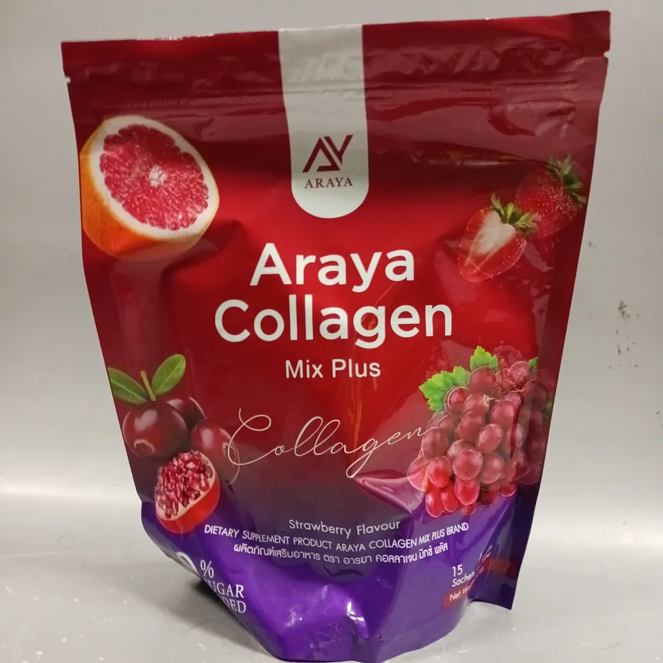 SEALED ARAYA COLLAGEN MIX PLUS - 15 SACHETS PER PACK - STRAWBERRY 