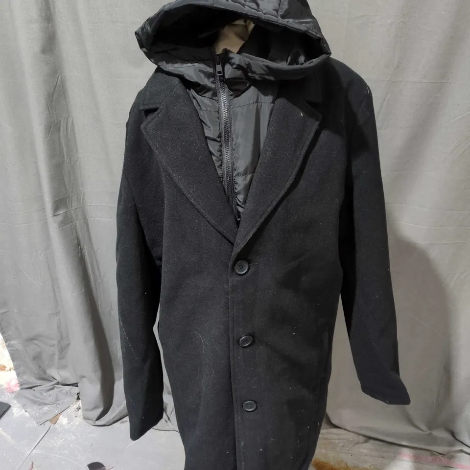 BRAVE SOUL BLACK HOODED COAT, UK M