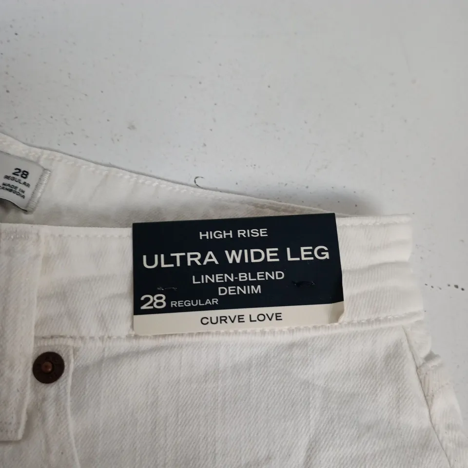 ABERCROMBIE & FITCH HIGH RISE ULTRA WIDE LEG LINEN-BLEND DENIM JEANS, CURVE LOVE, UK 10 (US 28)